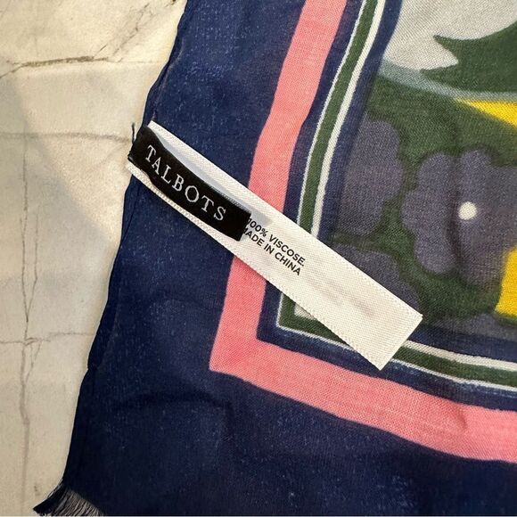 Talbots | bold navy with pink paisley oblong spring summer scarf - Picture 6 of 8